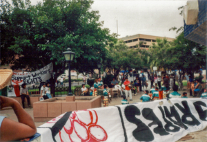 A protest at the American side of the Rio Grande